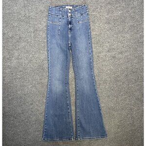 High Rise Free People We The Free Jayde Flare Jeans Medium Wash Stretch Denim 27